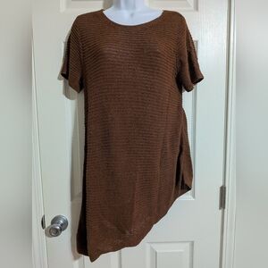 Eileen Fisher Asymmetric Knit Organic Linen Cotton Top Tunic Medium